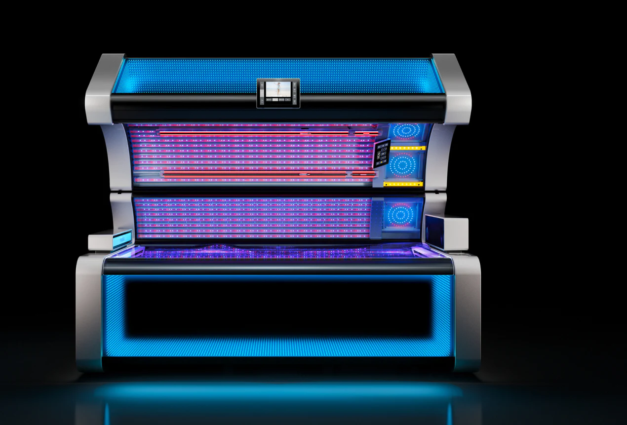 megaSun K7SL full-LED ljósabekkur opinn og lýstur